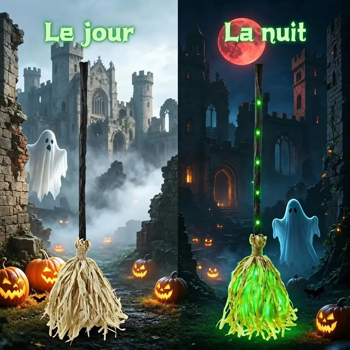 Balai de sorcière animé et lumineux