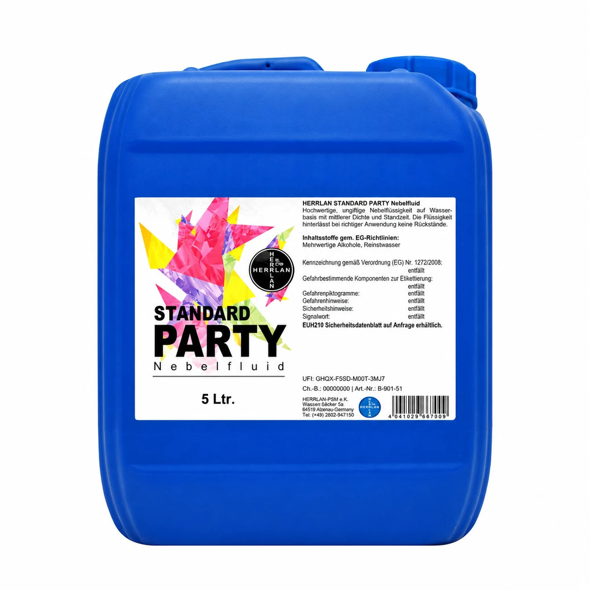 Bidon de liquide pour machine à fumée HERRLAN Standard Party, 5 litres