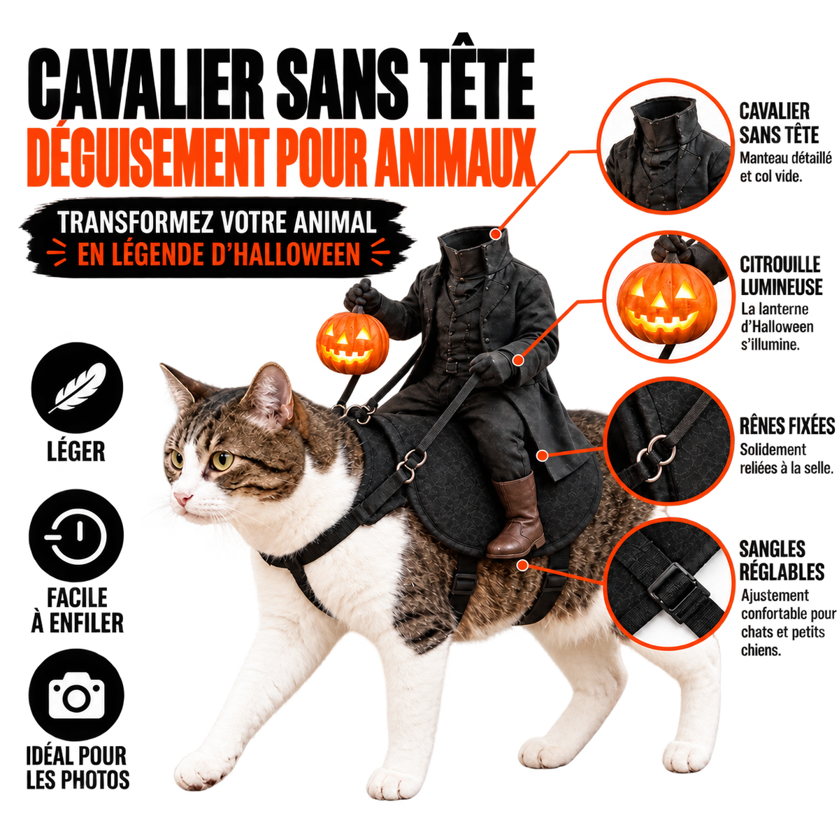 Déguisement de cavalier sans tête pour chat – visuel 3