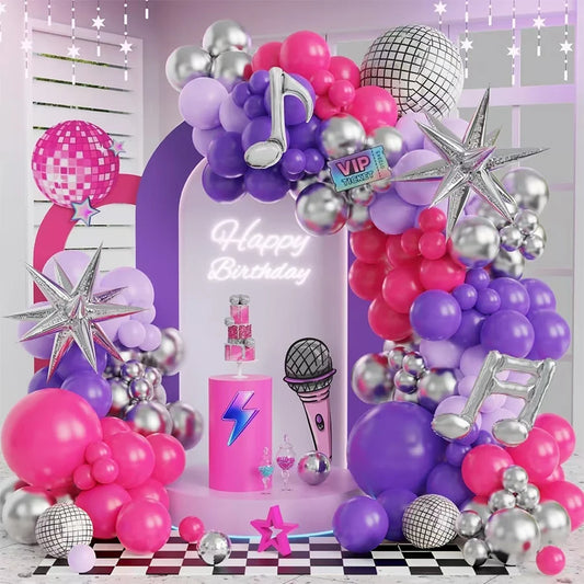 Kit d’arche de ballons rose, violet et argent – 127 pièces