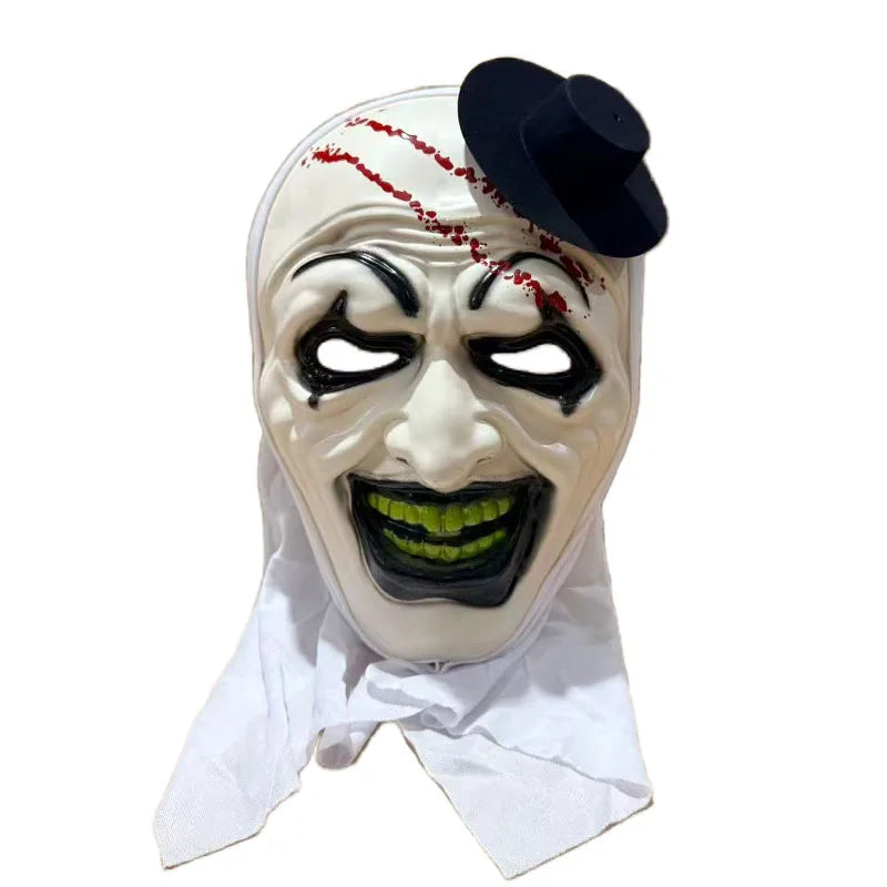 Masque de clown effrayant avec cagoule blanche – vue 3