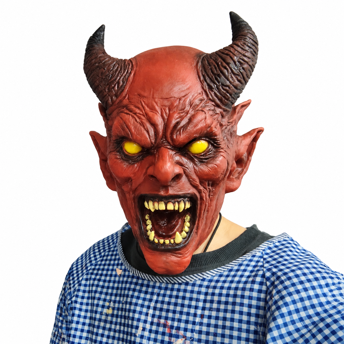 Masque de démon rouge à cornes – adulte – vue 3