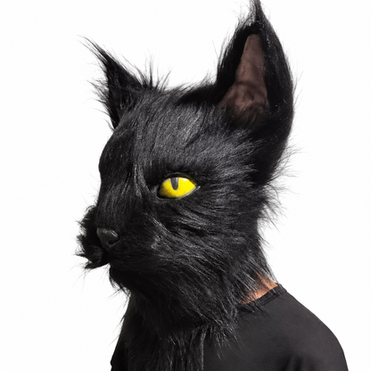 Masque de chat noir à fourrure – adulte – vue 3