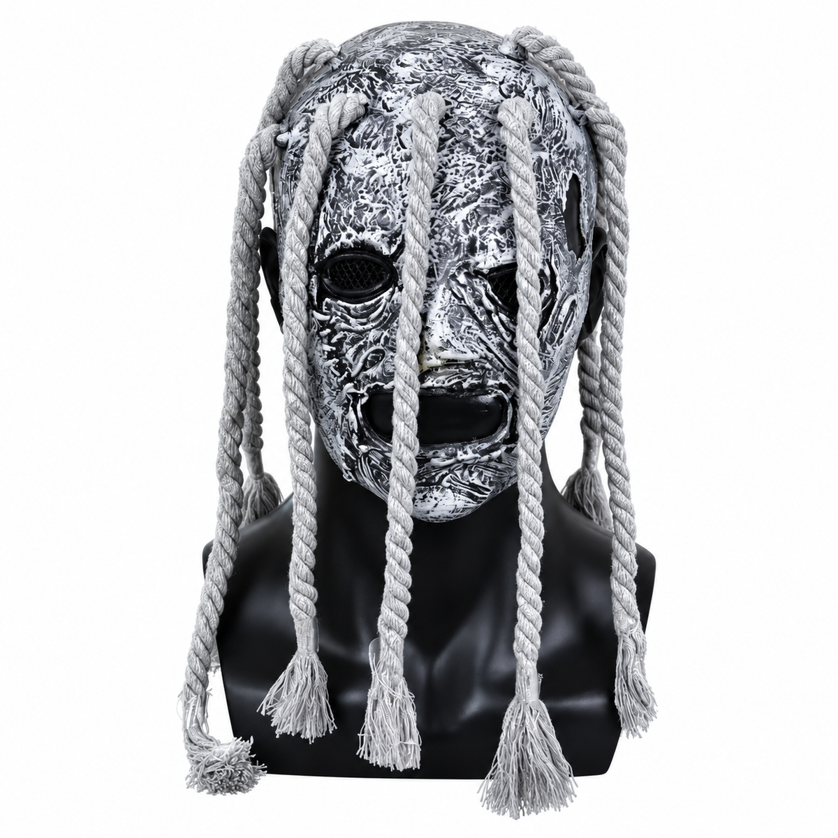 Masque d’horreur à longues tresses grises – adulte – vue 3