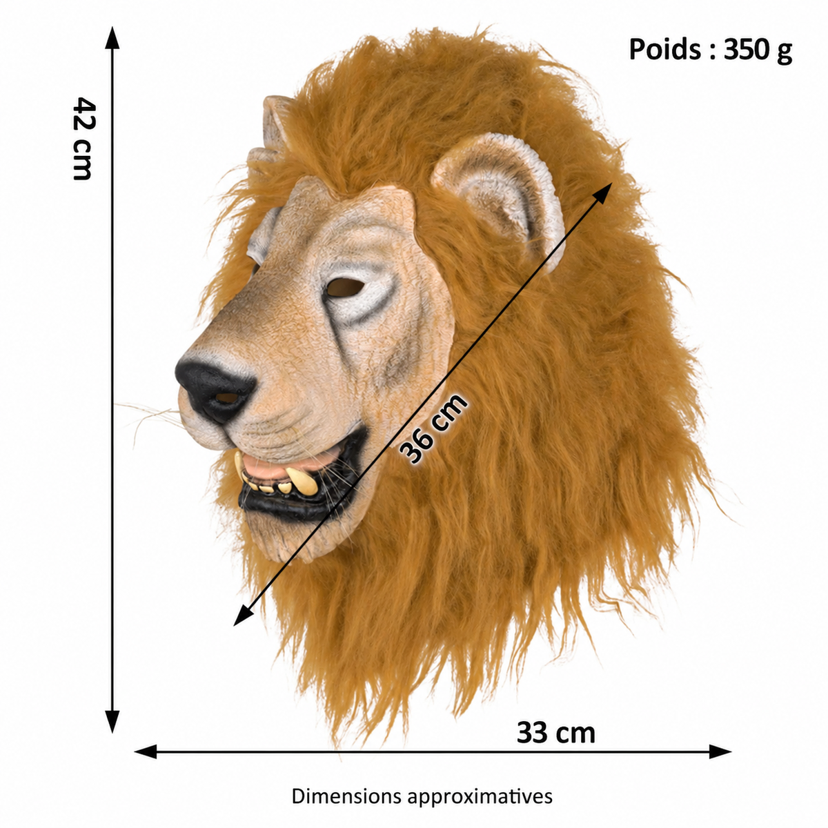 Masque de lion à crinière brune – adulte – vue 3