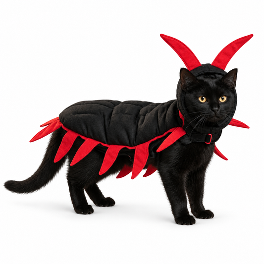 Cape mille-pattes noire et rouge pour chat