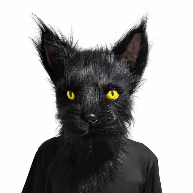 Masque de chat noir à fourrure – adulte