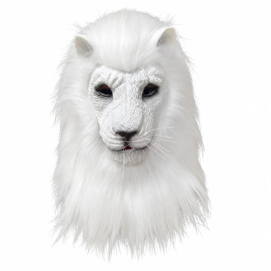 Masque de lion blanc avec longue crinière, vue de face