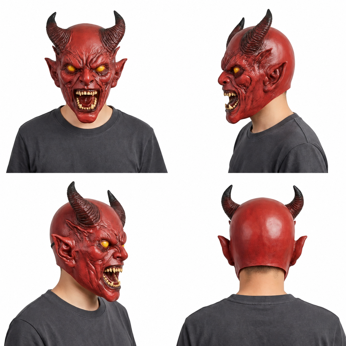 Masque de démon rouge à cornes – adulte – vue 2